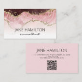 QR Code Pink Agate Marble Carte de visite (Devant / Derrière)