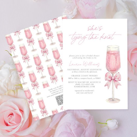 QR Code Pink Bow Shes Tying the Knot Bridal Shower Kaart