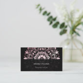 QR Code | Pink Shiny Black Floral Mandala Visitekaartje (Staand voorkant)