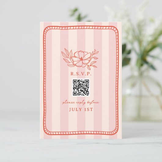 QR Code Pink Strike Floral Mariage QR RSVP (Debout devant)
