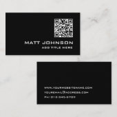 QR Code Professional Carte de visite noir moderne (Devant / Derrière)