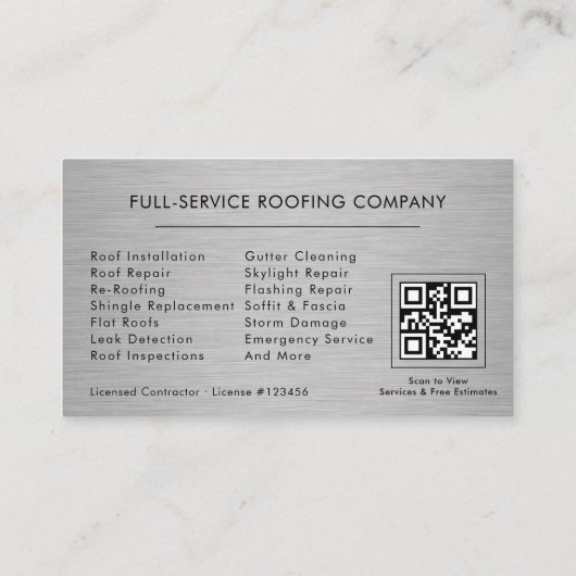 QR Code Professional Roofing Services Visitekaartje (Achterkant)