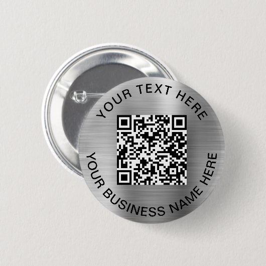 QR-code Promotie Zilver Ronde Button 5,7 Cm (Voorkant /achterkant)