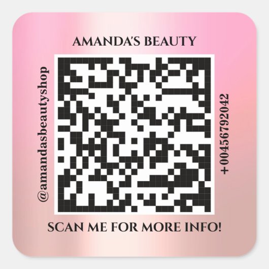 QR-code promotienaam webroze roze Vierkante Sticker (Voorkant)