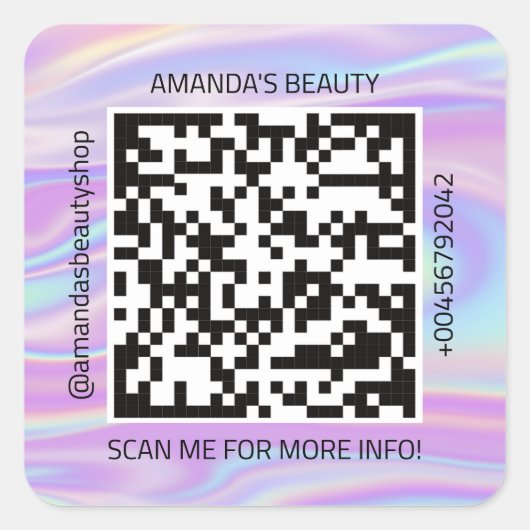 QR-code promotienaam Website Holograaf contactpers Vierkante Sticker (Voorkant)
