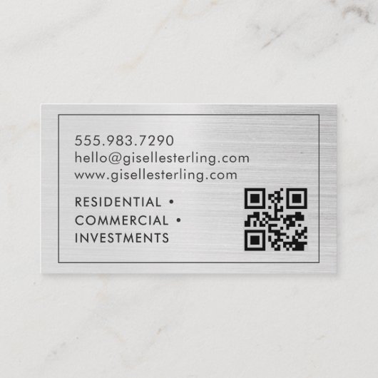 QR Code Property Manager Brushed Silver Monogram Visitekaartje (Achterkant)