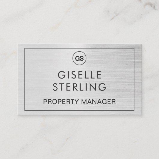 QR Code Property Manager Brushed Silver Monogram Visitekaartje (Voorkant)
