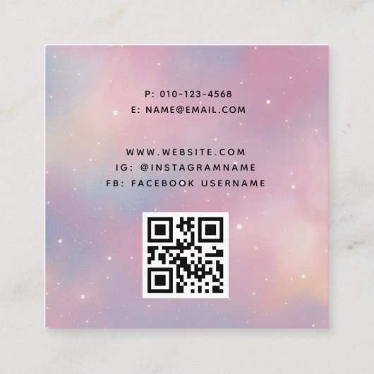 QR Code Purple Rose Galaxy Carré Carte de visite (Dos)