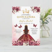 QR Code Quinceanera Floral Bourgondië Prinses Kaart (Staand voorkant)