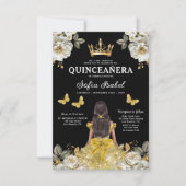 QR-code Quinceanera Floral Gold Princess Kaart (Voorkant)