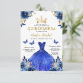QR Code Quinceanera Floral Royal Blue Princess Kaart (Staand voorkant)