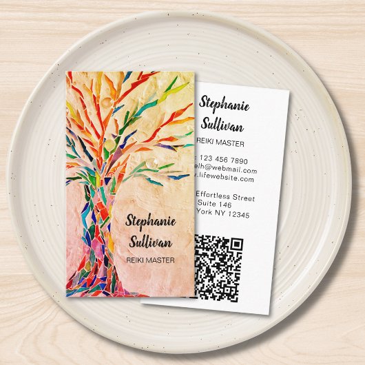 QR Code Rainbow Tree Reiki Master Visitekaartje