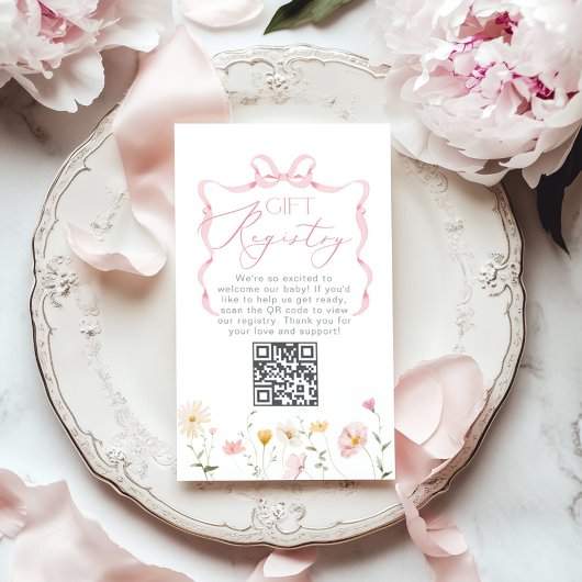 QR code Registry Whimsical Bow wildflowers Informatiekaartje