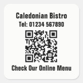 QR-code Restaurant Online Menu Vierkante Sticker (Voorkant)