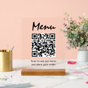 QR-code restaurantmenu Transparant Scan om te best Acryl Bord