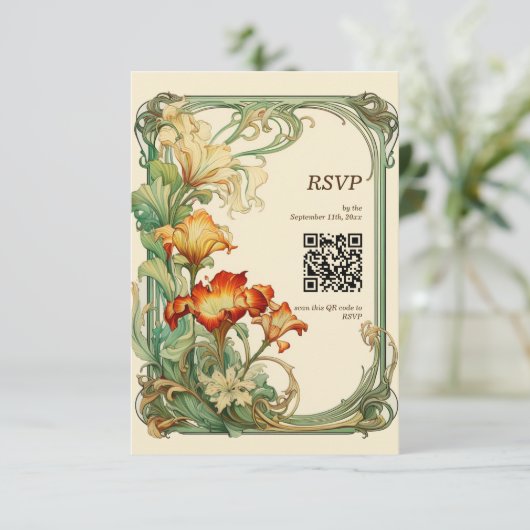 QR-code  Retro Art Nouveau Botanische RSVP (Staand voorkant)
