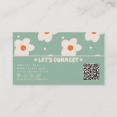 QR Code Retro Green Groovy Floral Boho Unique Fun Visitekaartje (Achterkant)