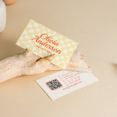 QR Code Retro Kleurrijke Hand getrokken Geruite Gr Visitekaartje