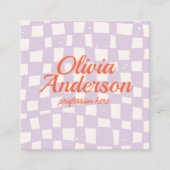 QR Code Retro Paarse Hand getekend Geruite Girly Vierkante Visitekaartje (Voorkant)