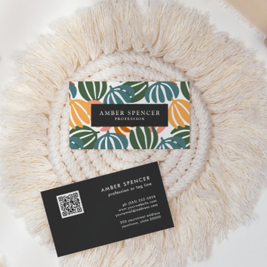 QR CODE RETRO VERLAAT GROOVY BOTANICAL VISITEKAARTJE