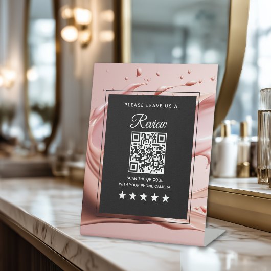 Qr Code Reviews Pink Blush Salon  Reclamebord Met Voetstuk