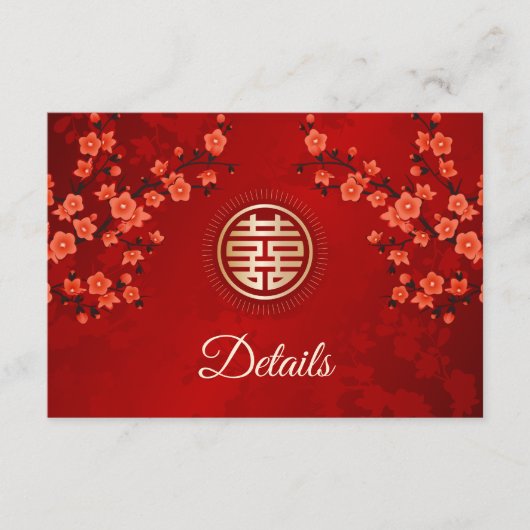 QR-code | Rode Kersenbloesem Chinese bruiloft Informatiekaartje (Voorkant)