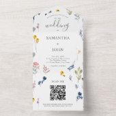 QR-code Romantic Wildflower Typografie Weddenschap All In One Uitnodiging (Binnen)