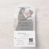 QR Code Romantisch Script Zwart Wit Fotobruiloft All In One Uitnodiging (Binnen)