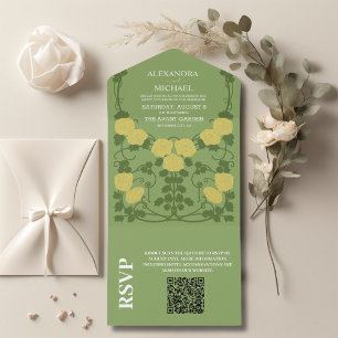 QR Code Romantische Art Nouveau Bruiloft All In One Uitnodiging