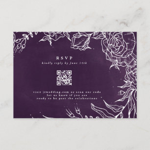 QR Code Romantische Bloemkrans Paarse Bruiloft RSVP Kaartje