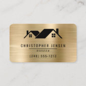 QR Code Roofing Black Gold Metallic Rounded Visitekaartje (Voorkant)