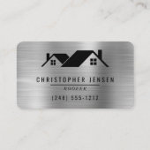 QR Code Roofing Black Silver Metallic Rounded Visitekaartje (Voorkant)