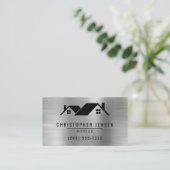 QR Code Roofing Business Black Silver Metallic Visitekaartje (Staand voorkant)