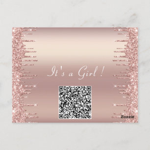 QR Code Roos Gold Blush Baby Girl Shower Invite Briefkaart