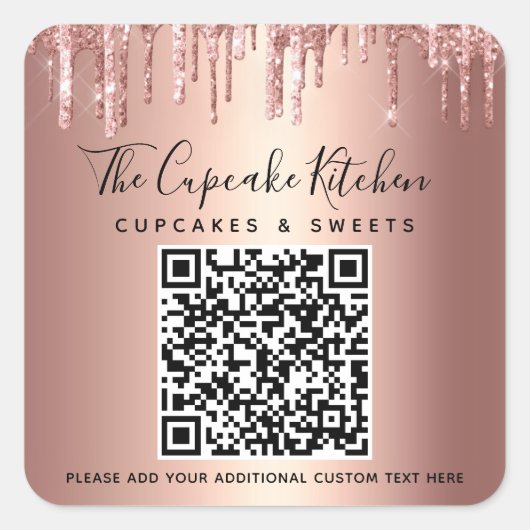 QR Code Roos Gold Koper Glitter Drift Business Vierkante Sticker (Voorkant)