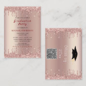 QR Code Roos Gouden Glitter Afstuderen Uitnodiging (Voorkant / Achterkant)