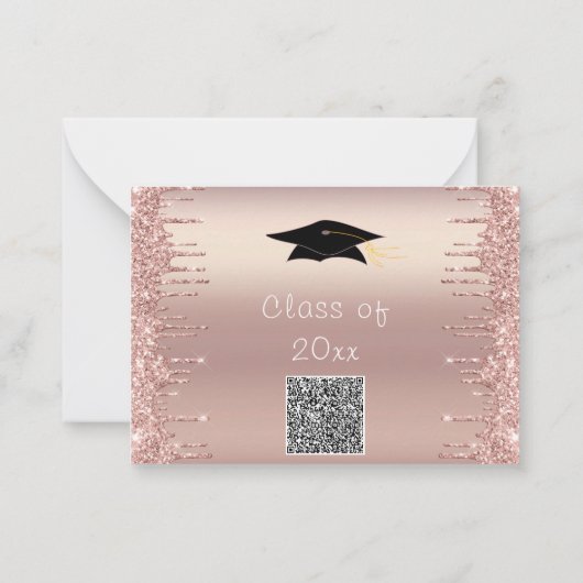 QR Code Roos Gouden Glitter Afstuderen Uitnodiging (Achterkant)