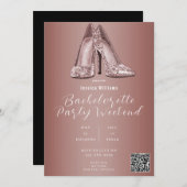QR CODE Roos Gouden Glitter Schoenen Bachelorette Kaart (Voorkant / Achterkant)