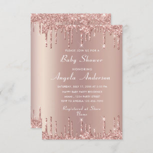 QR Code Rose Gold Baby Girl Shower Invitation