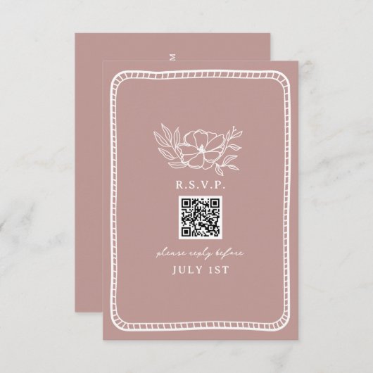 QR Code rose Mariage Floral QR RSVP (Devant / Derrière)