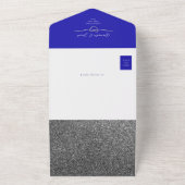 QR Code Royal Blauw Zilver Glitter Huwelijk All In One Uitnodiging (Buitenkant)