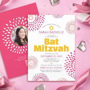 QR Code Roze Bat Mitzvah Foto Steruitbarsting Vet Kaart
