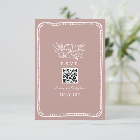QR Code Roze Bloemen Huwelijk QR RSVP (Staand voorkant)