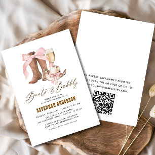 QR Code Roze Bow Boots & Bubbly Vrijgezellenfeest Kaart