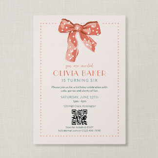 QR Code Roze Coquette Strik Meisjes Verjaardag Kaart