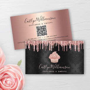 QR-code Roze cupcake Glitter Drivers Bakery Black Visitekaartje
