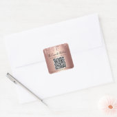 QR Code Roze Goud Glitter Druppels Script Zakelijk Vierkante Sticker (Envelop)