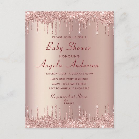 QR Code Roze Gouden Babyshower Uitnodiging Sjabloo (Voorkant)