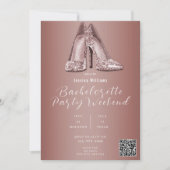 QR CODE Roze Gouden Glitter Schoenen Bachelorette Kaart (Voorkant)