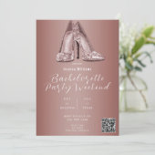 QR CODE Roze Gouden Glitter Schoenen Bachelorette Kaart (Staand voorkant)